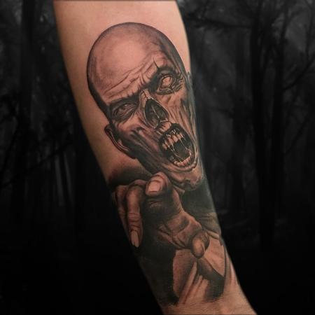 Tattoos - Black and Grey Realistic Zombie Portrait Tattoo - 128243